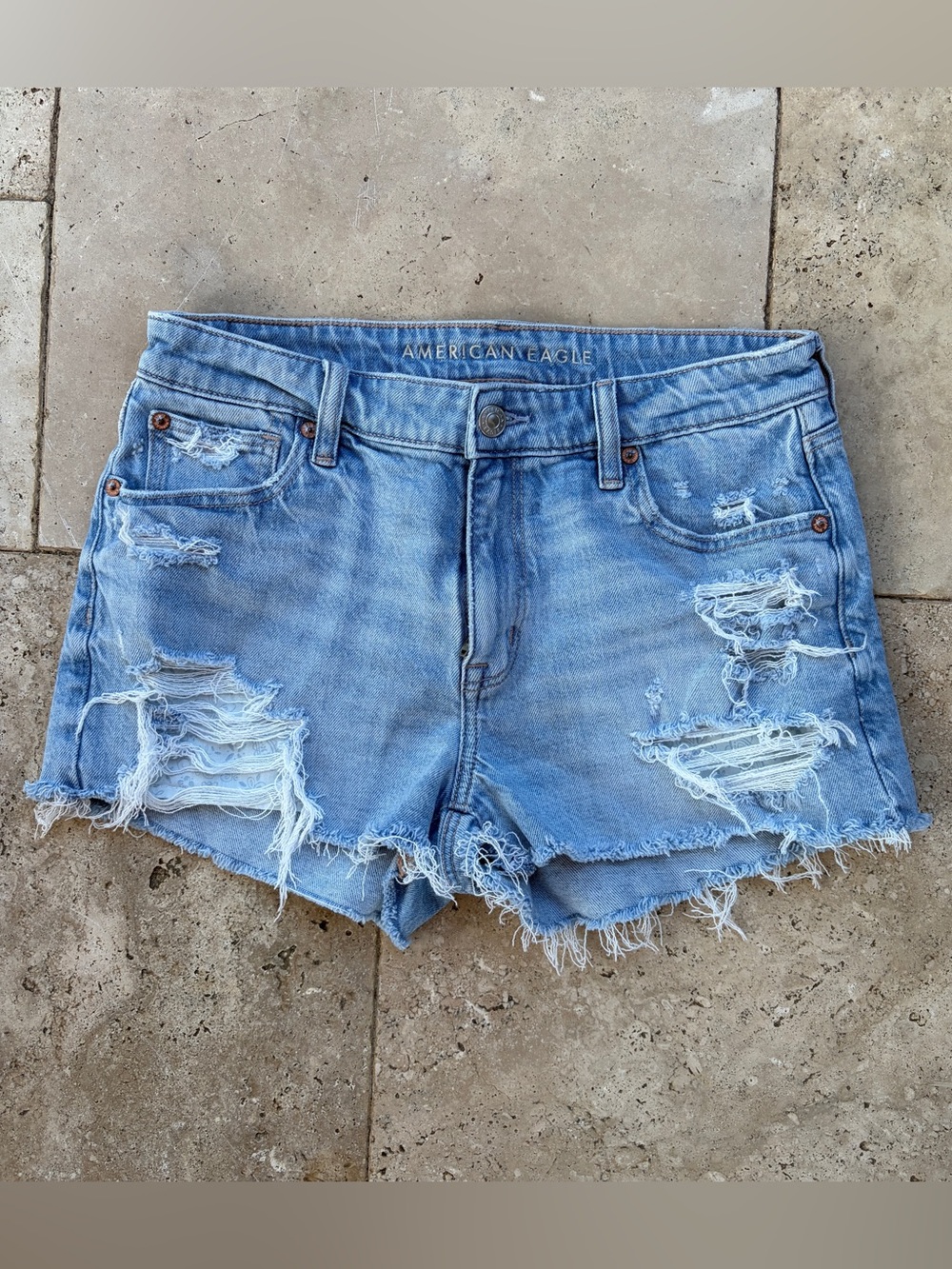 American Eagle Outfitters AE Stretch Ripped Denim Perfect Shortie Short 2